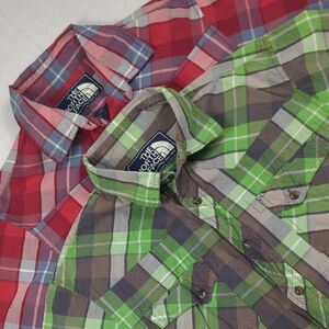 Set Of 2 The North Face Western Plaid Button-up Mens Short Sleeve Shirts Medium